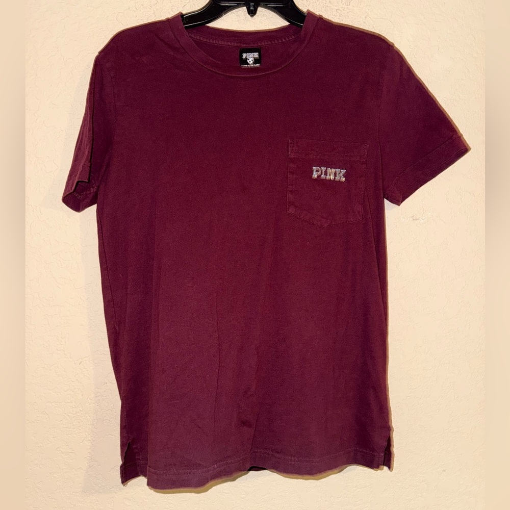 Victoria's Secret PINK Campus Short Sleeve Tee Russian Ruby Shine XS - Picture 3 of 7